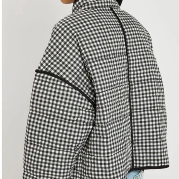 NWT FREE PEOPLE CHLOE BLACK WHITE GINGHAM OVERSIZED JACKET - Picture 3 of 12